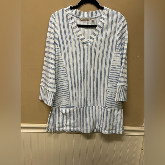 Soft Surroundings Top Womens Small Briza Blue Stripe Tunic Beachy Pullover Boho - Picture 1 of 7